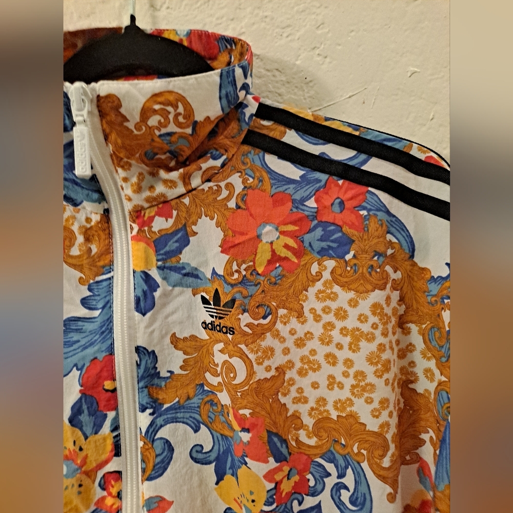 Adidas Women's Gold Baroque & Floral Patterned Zip Front Track Jacket Size 2XS - Picture 2 of 7